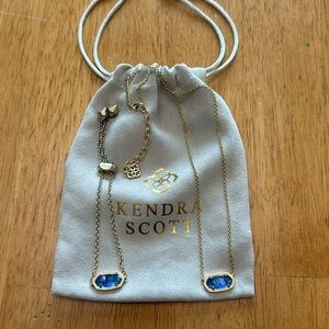 Kendra Scott Eliza gold pendant Necklace and Bracelet set. Navy Abalone.